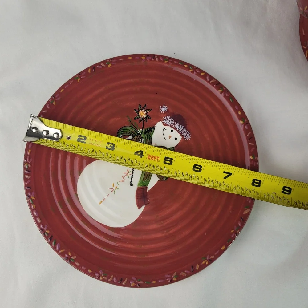 Tracy Porter Jingle Bell Snowman Red Ceramic Mug Bowl Plate 3 Piece Set